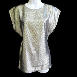 Miguel Cruz Italy Vintage 70s Top SiLK Silver MeTaLLiC Inverted Pleated Back M